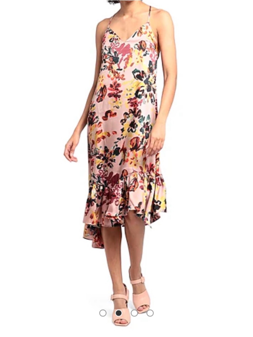 Topshop Floral Ruffle Hem‎ Midi Dress Pink Satin Back Tie US 6